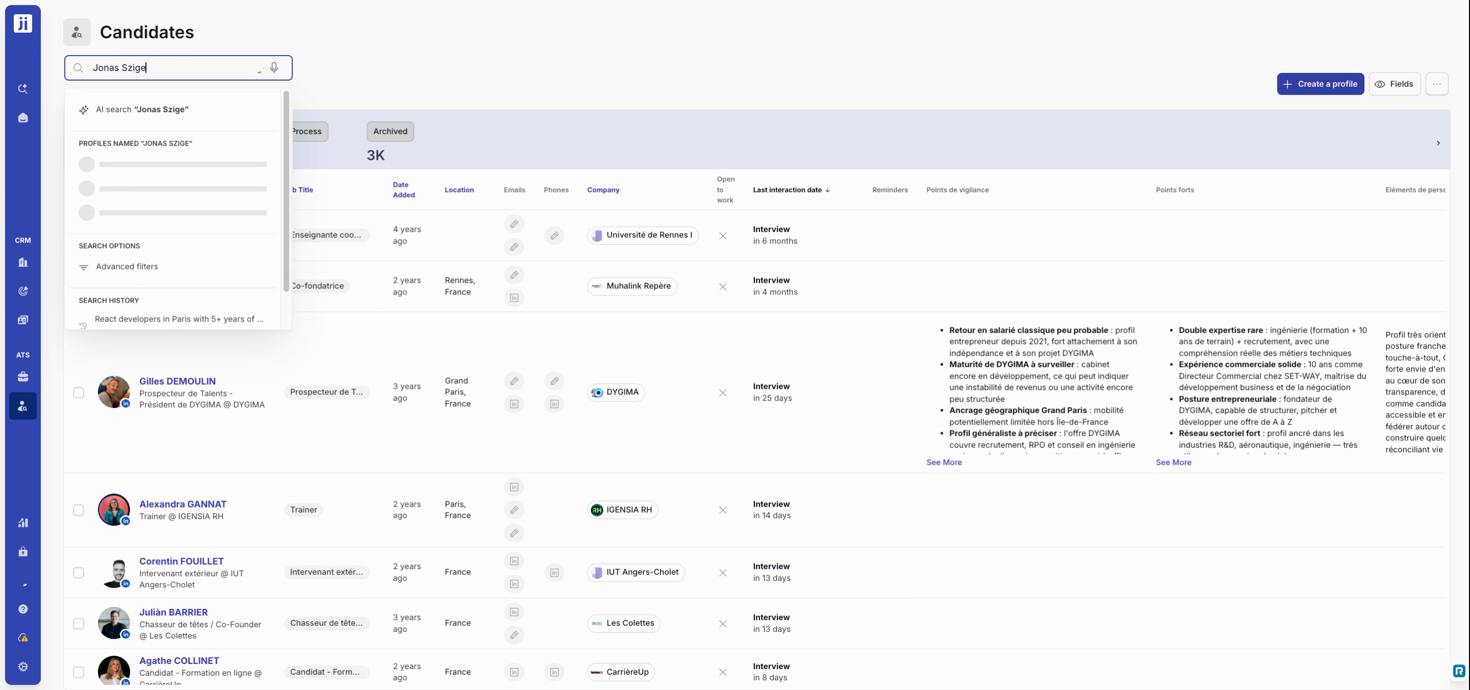 List of suggested results