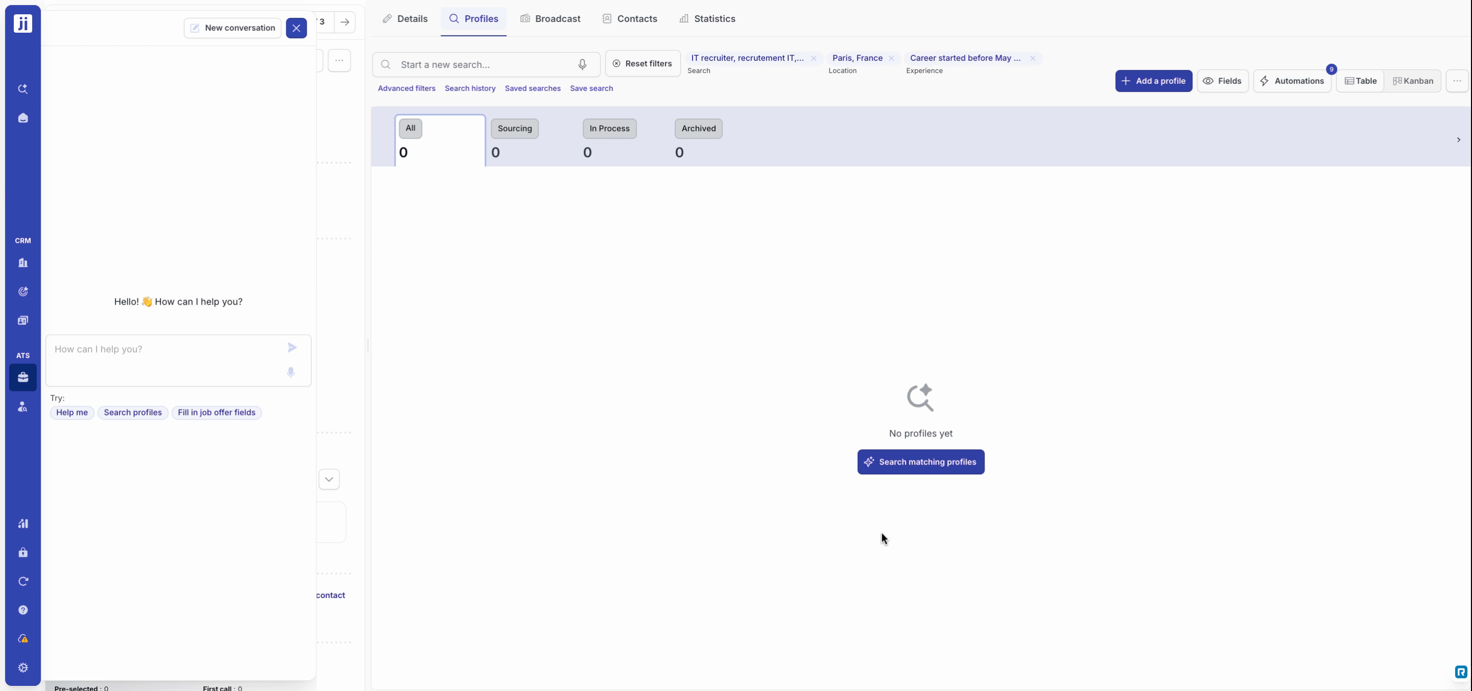 Search shortcut in an empty project