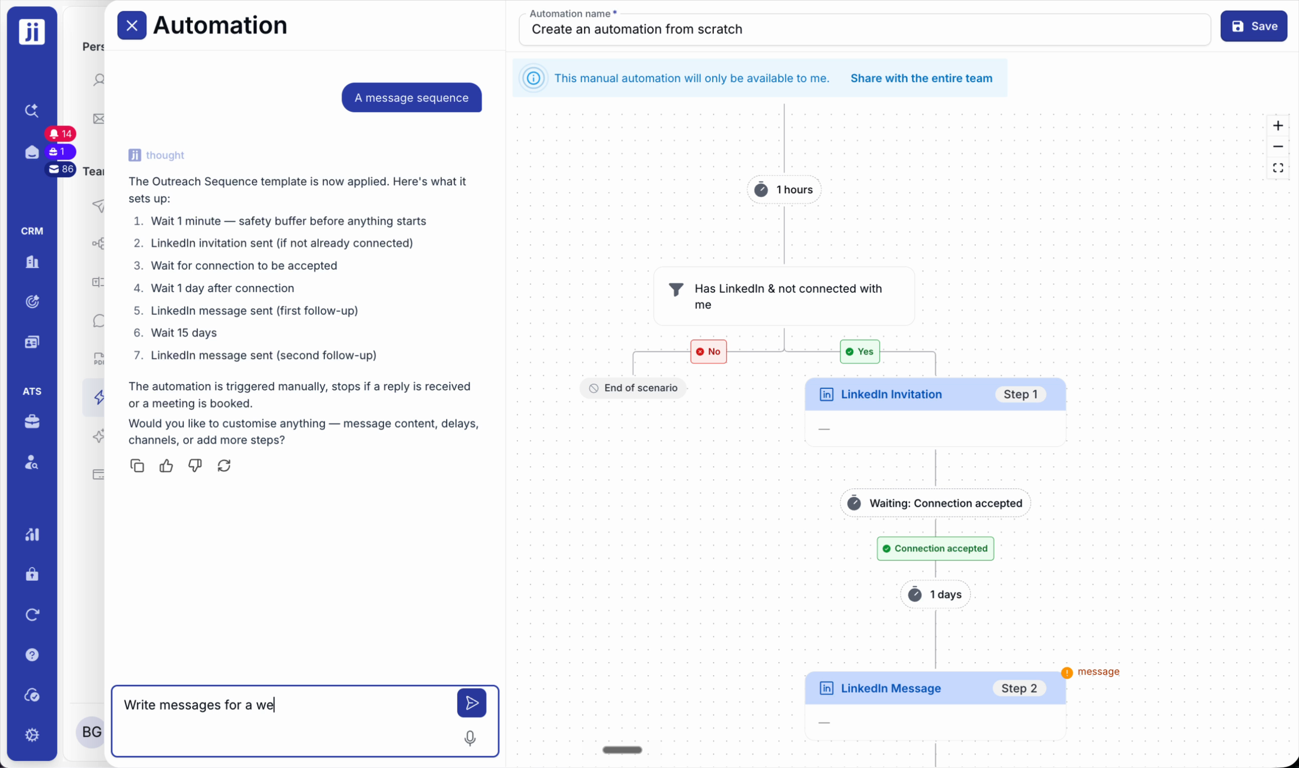Drafting a message with AI