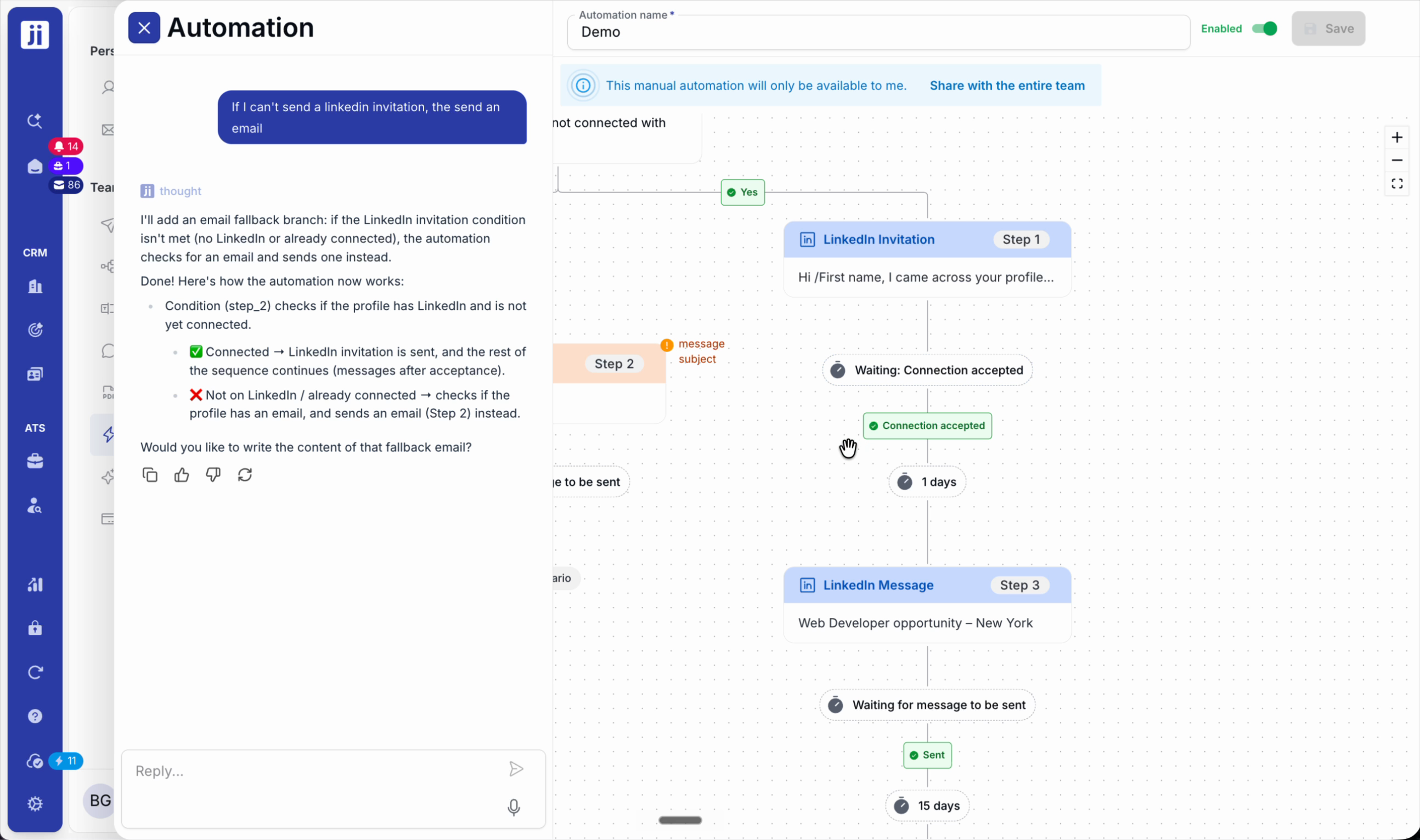 Configuring an alternative follow-up