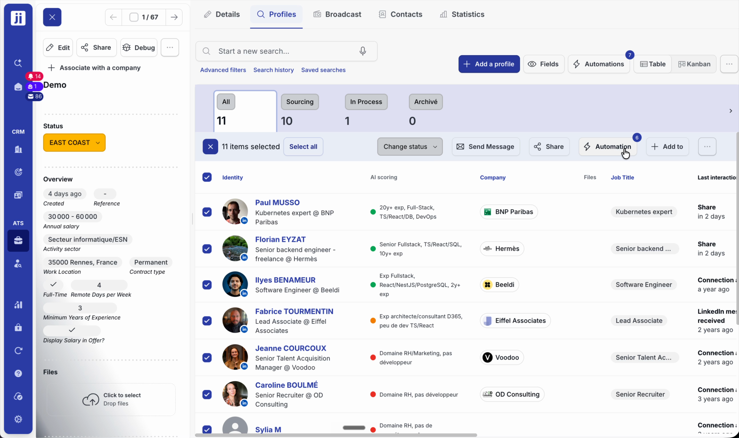 Selecting profiles in the project
